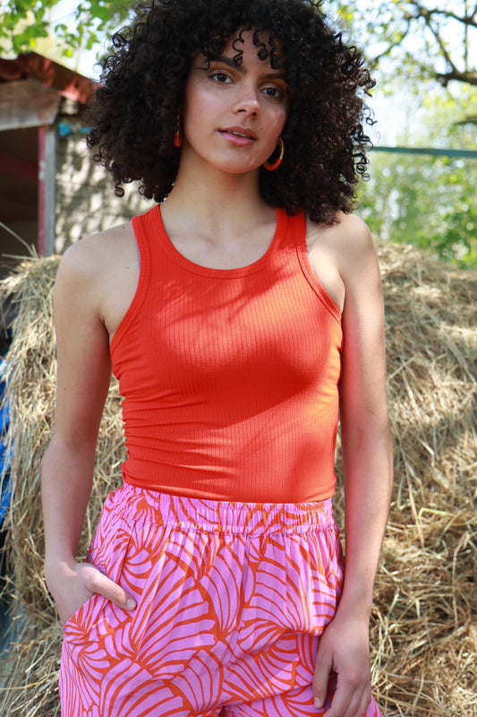 Elvira Camisole Uni Côtelé rouge coquelicot