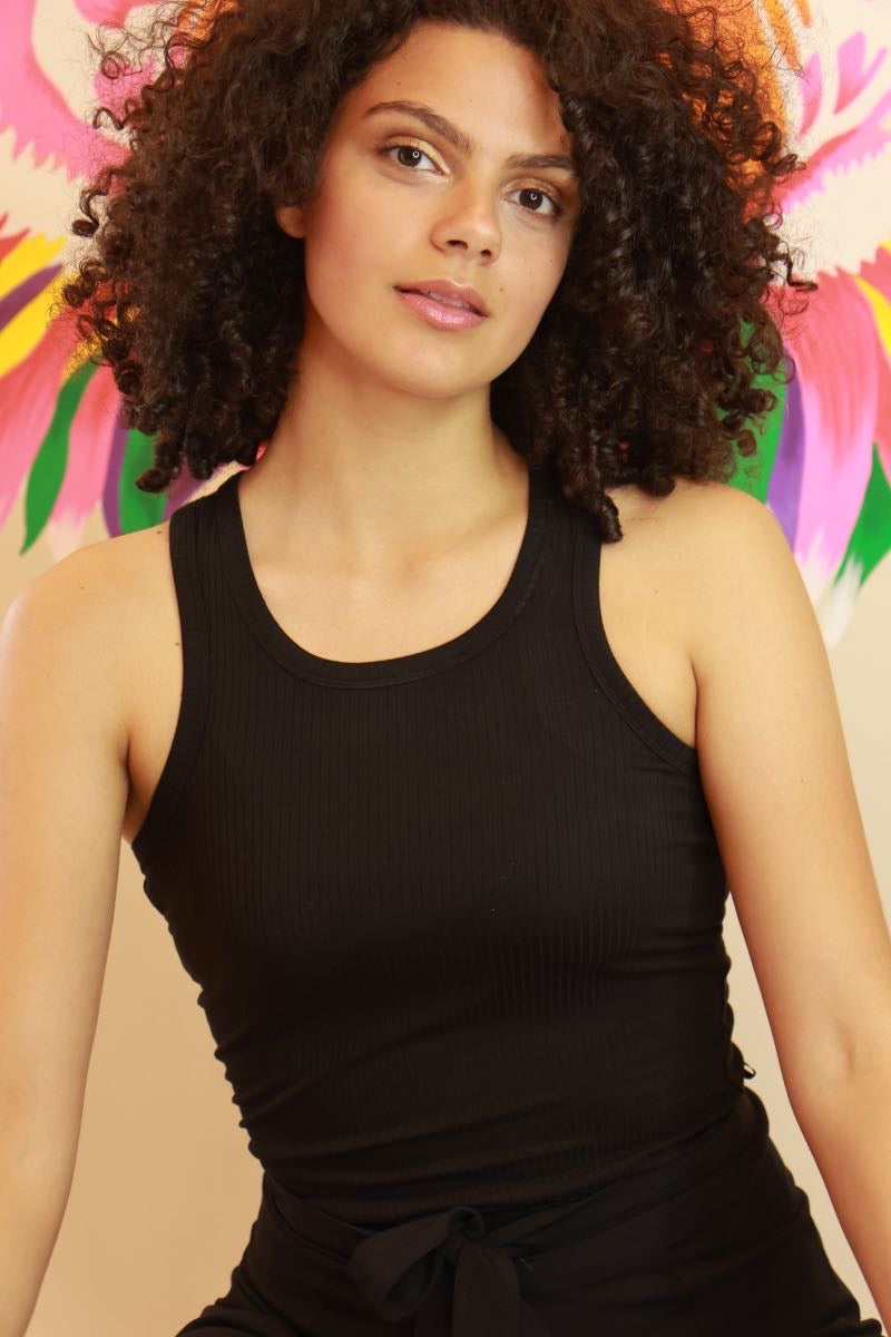 Elvira Camisole Uni Côtelé noir