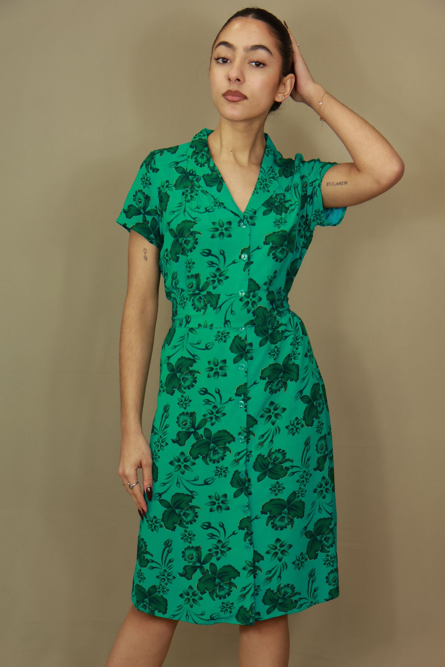 Robe longue verte à fleurs King Louie Boutique La Ptite Rebelle