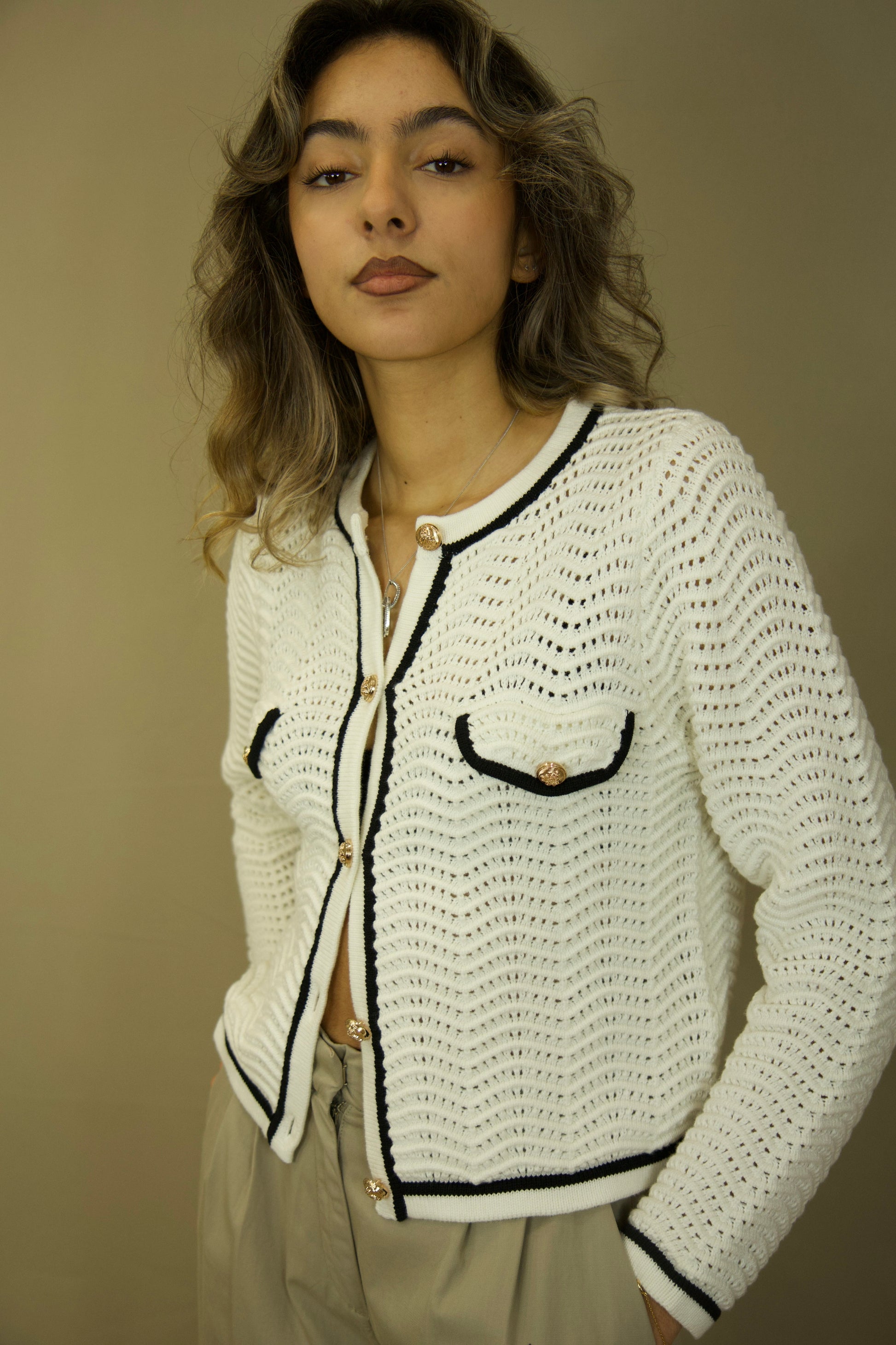 Gilet cardigan blanc cassé Suncoo boutique la Ptite rebelle 