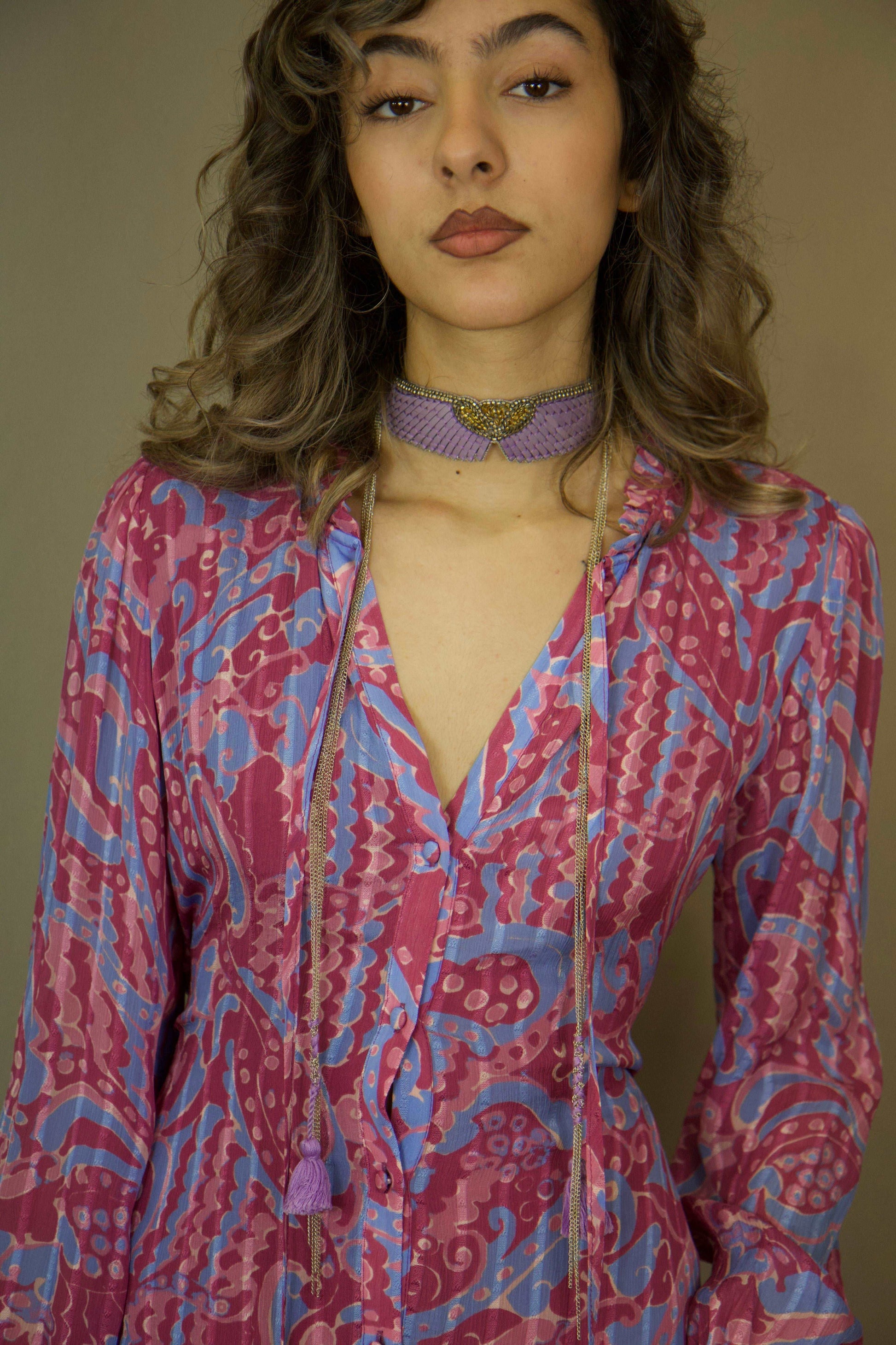 Chocker brodé en cuir Angus Mauve Nahua