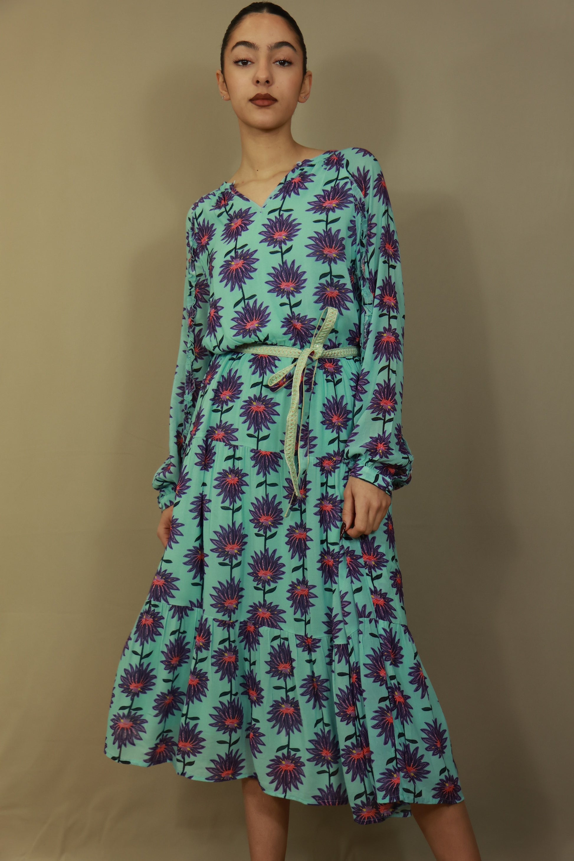 Robe turquoise a fleurs violettes Pom Amsterdam boutique La Ptite Rebelle Amiens