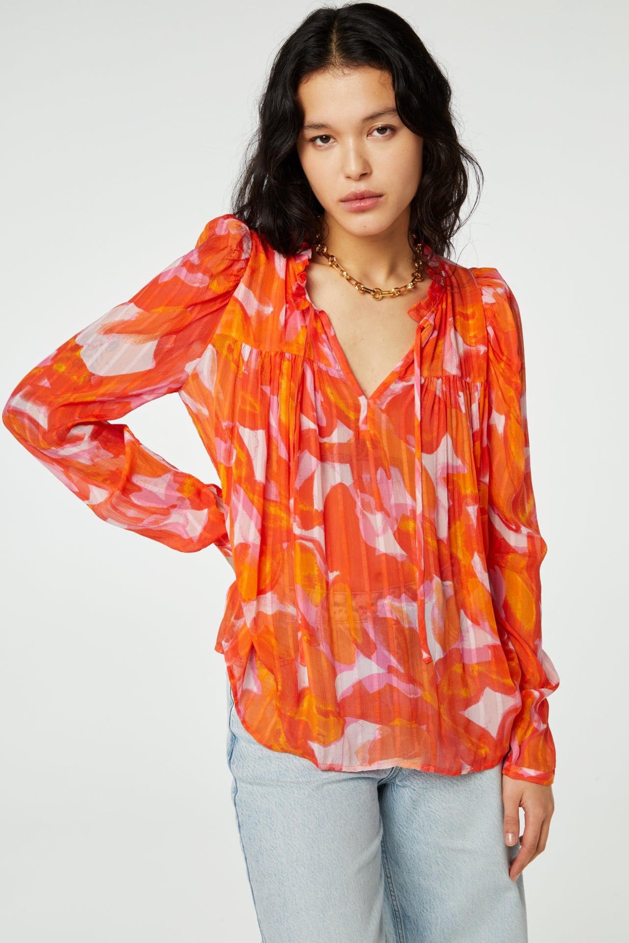 Blouse Fabienne chapot orange à fleurs boutique la Ptite rebelle 