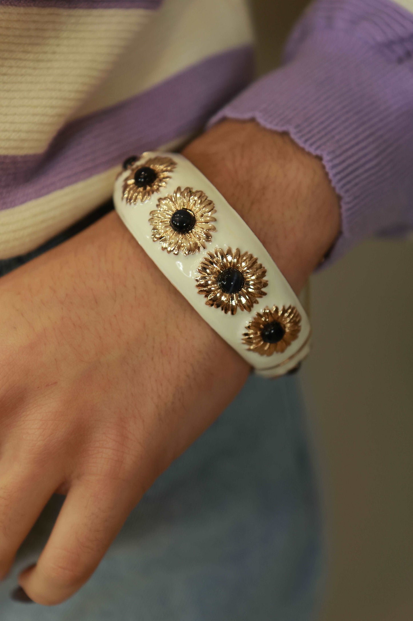 Bracelet Amok Argelouse fleurs blanc et noir