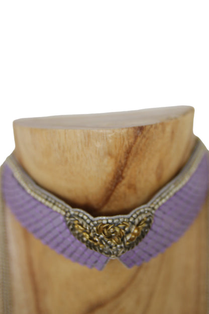 Angus Mauve Nahua Leather Embroidered Chocker